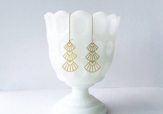 Art Deco Triangles Stacked Earrings: Silver, Short Ear Wires