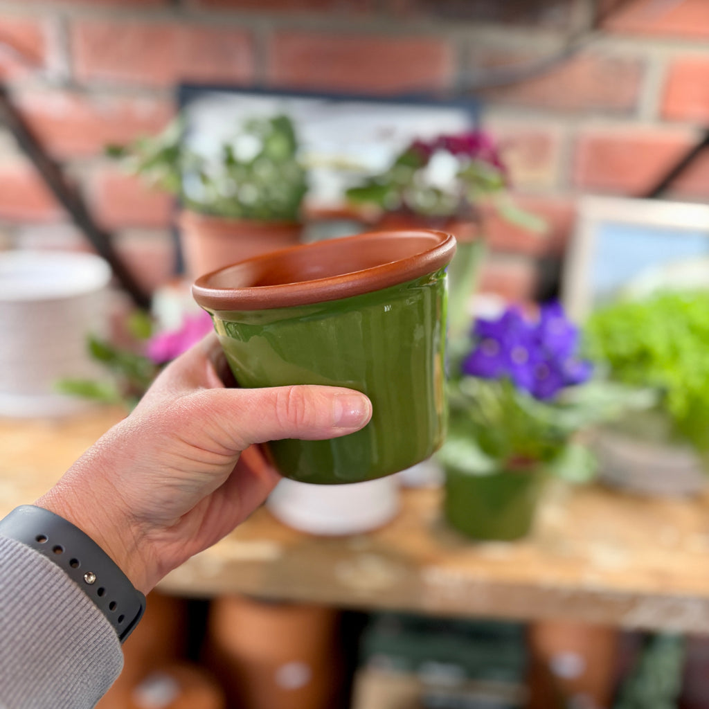 4.3" Apple Green Cylinder Glazed Terracotta Pot