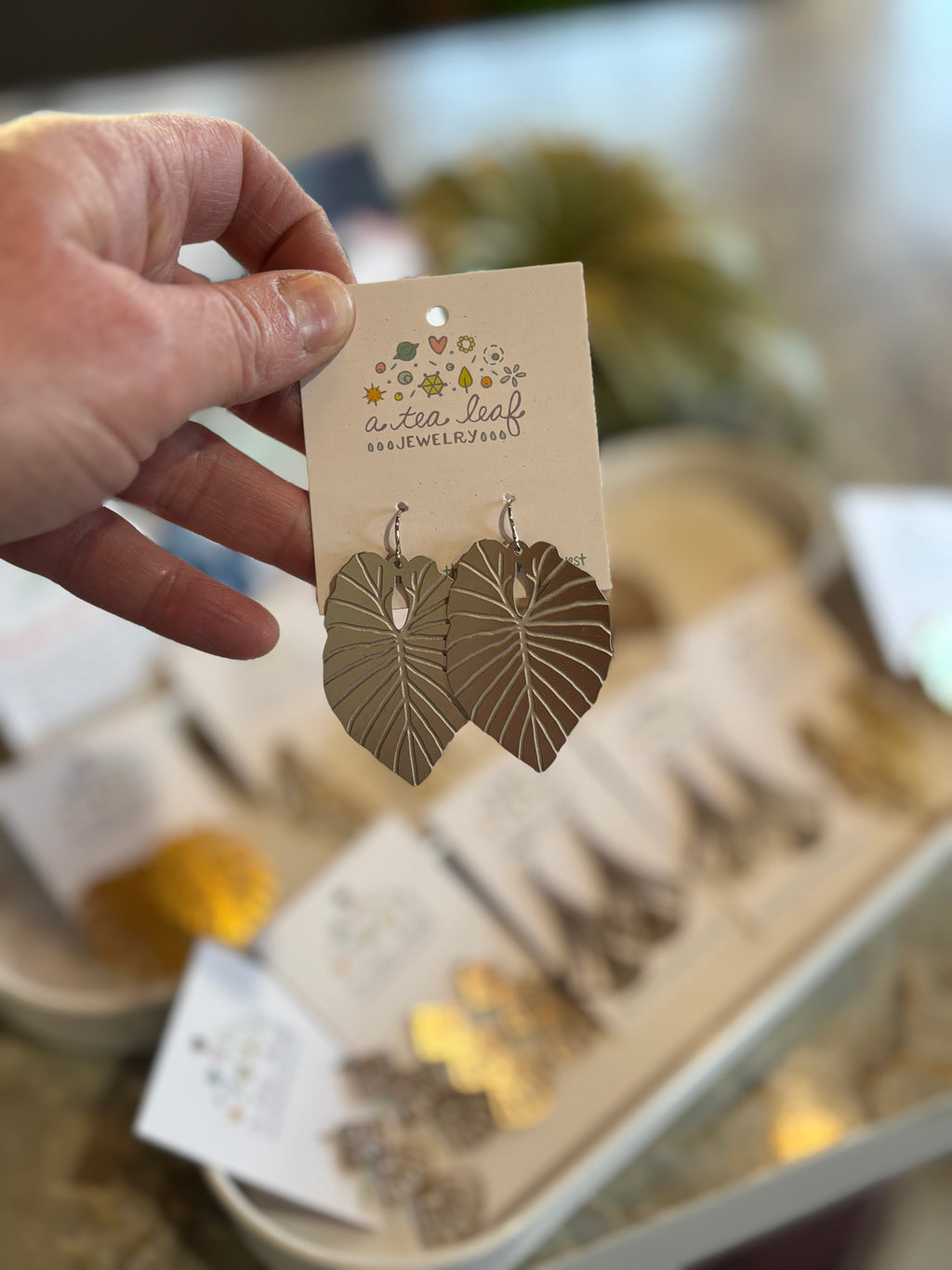 Alocasia Leaf Earrings: Silver, Short Ear Wires