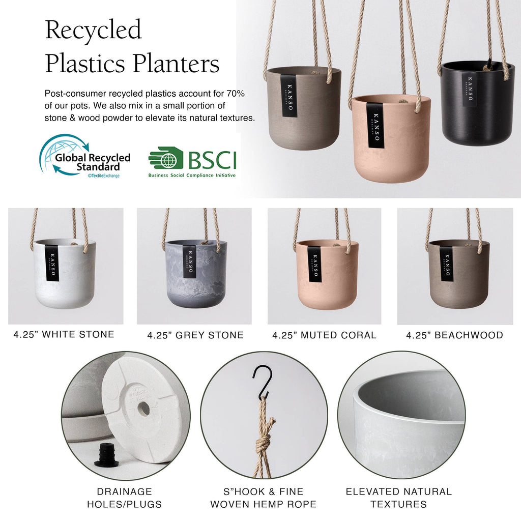 4" Signature Stone Hanging Planter Pot: White Stone