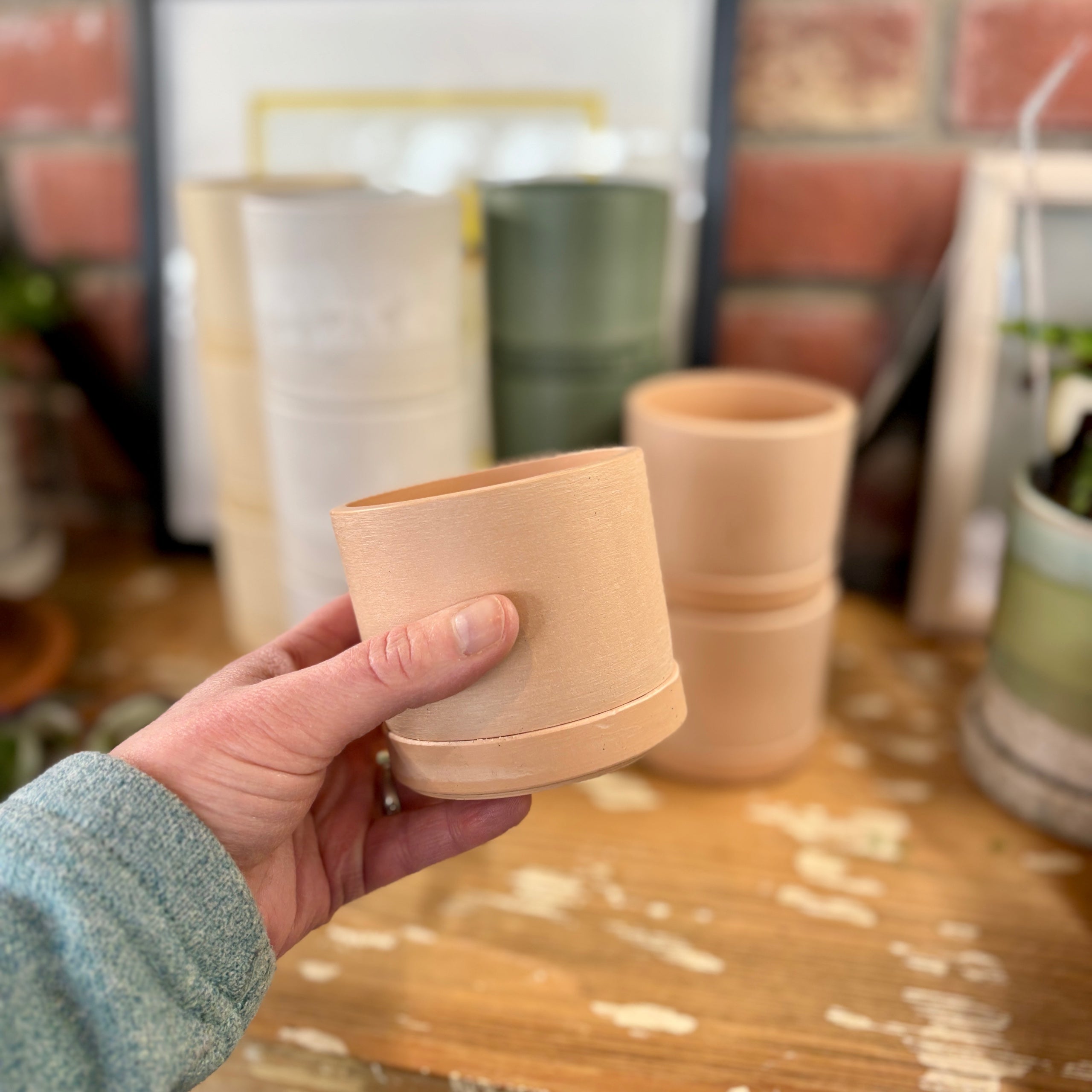 3.5" Earth Tone Mini Planters | Muted Coral