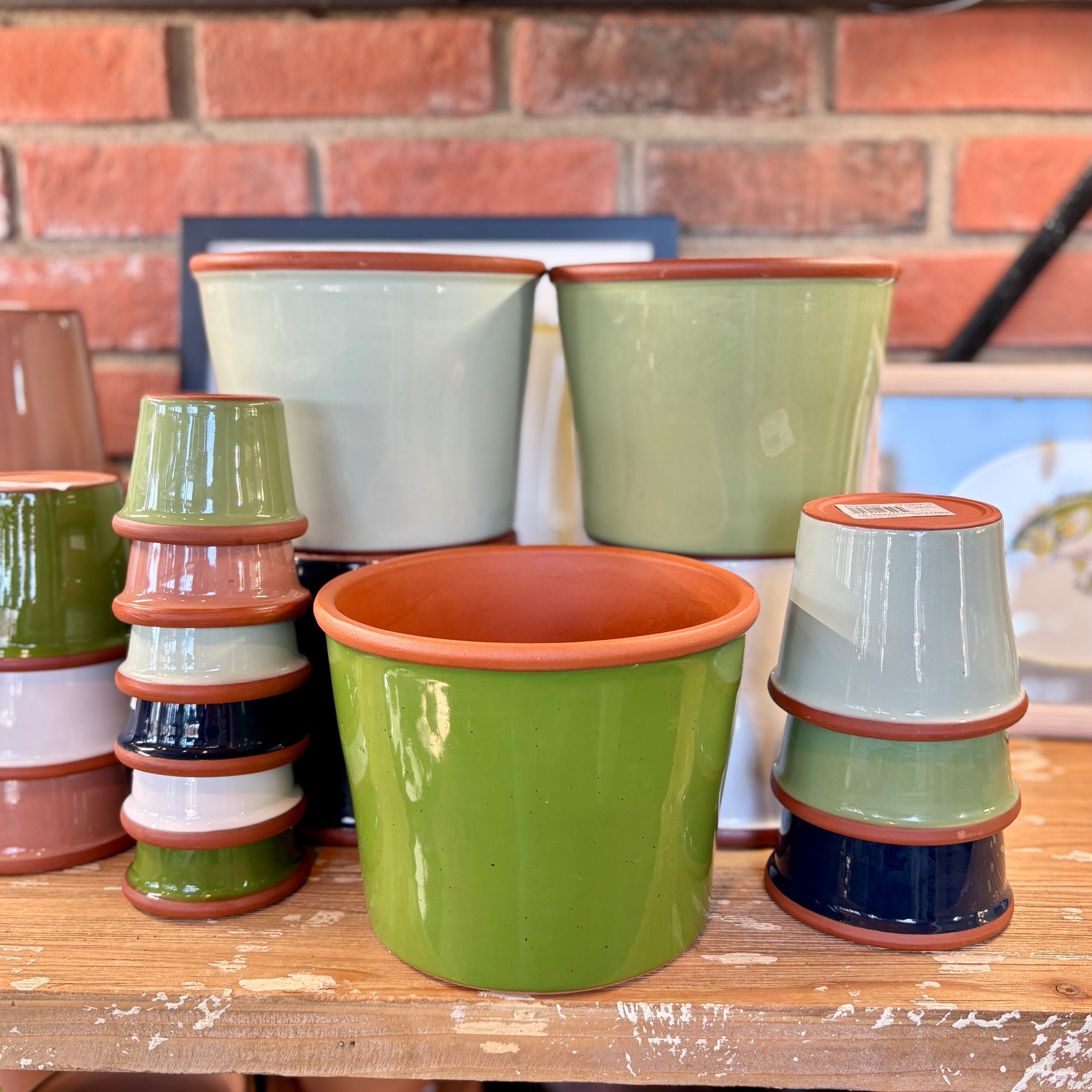 7.7" Apple Green Cylinder Glazed Terracotta Pot