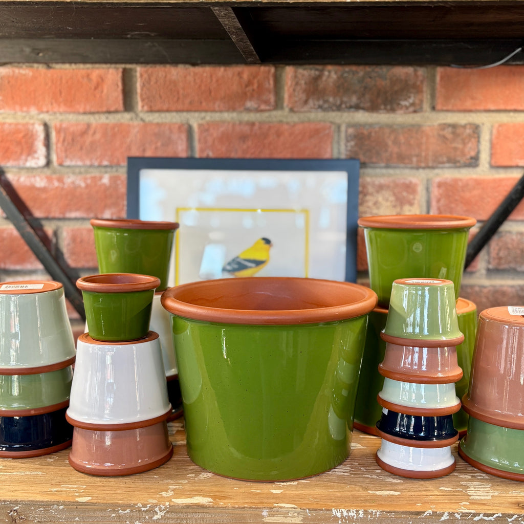 9.3" Apple Green Cylinder Glazed Terracotta Pot