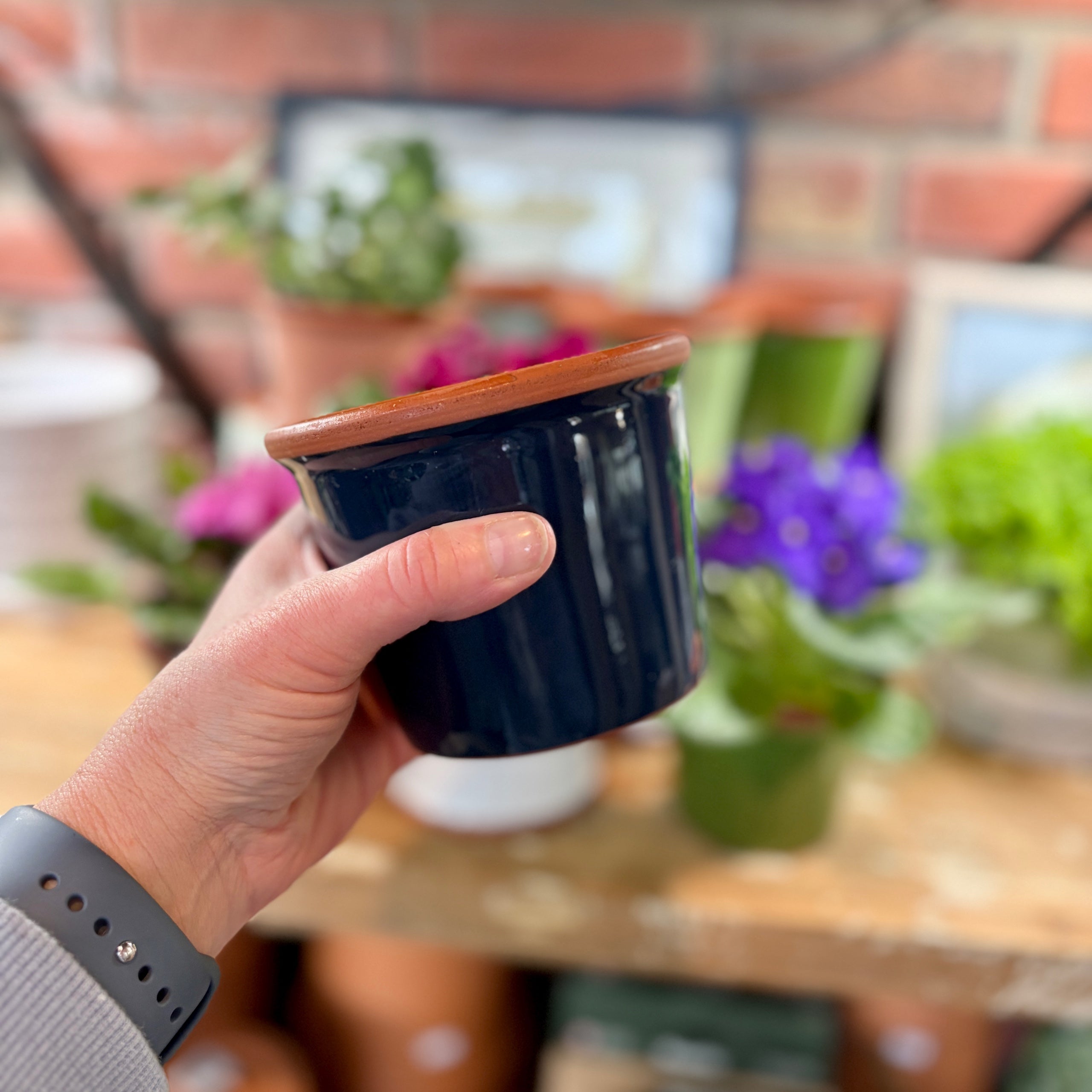 4.3" Navy Blue Cylinder Glazed Terracotta Pot