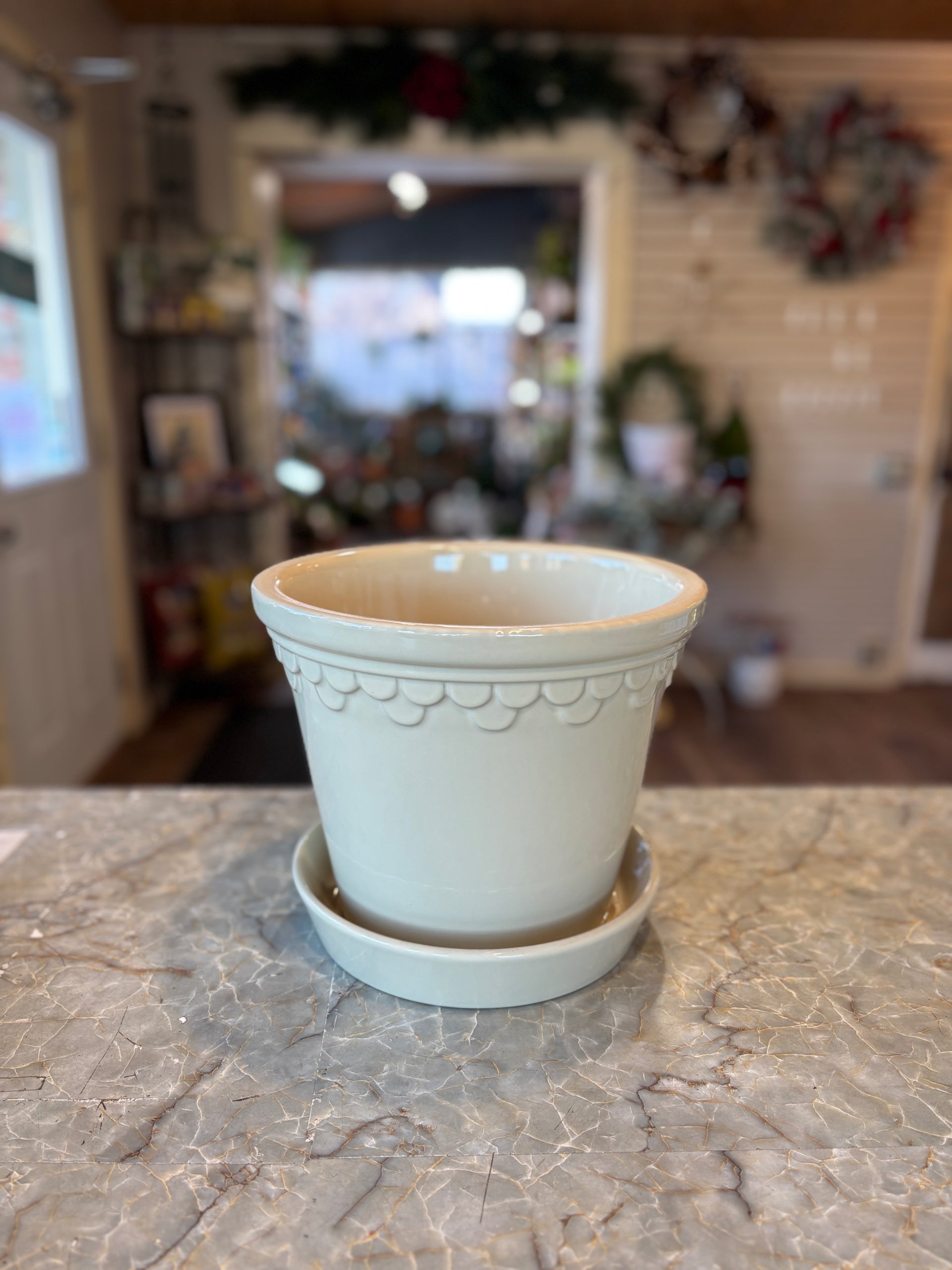 9.8" Københavner Sand Stone Glazed Pot & Saucer