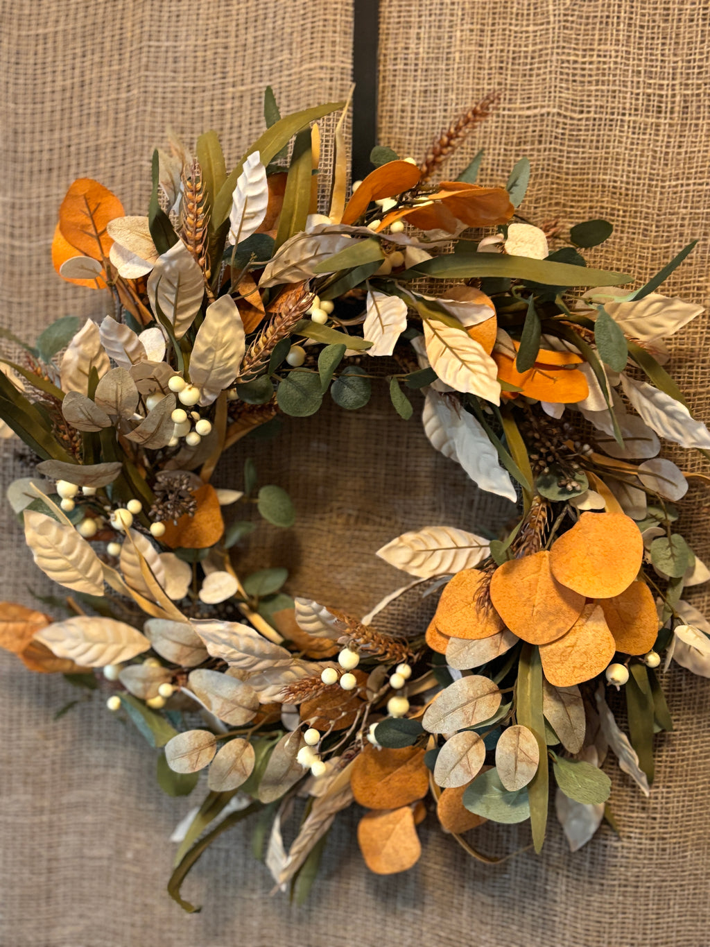 Green & Gold Autumn Faux Wreath