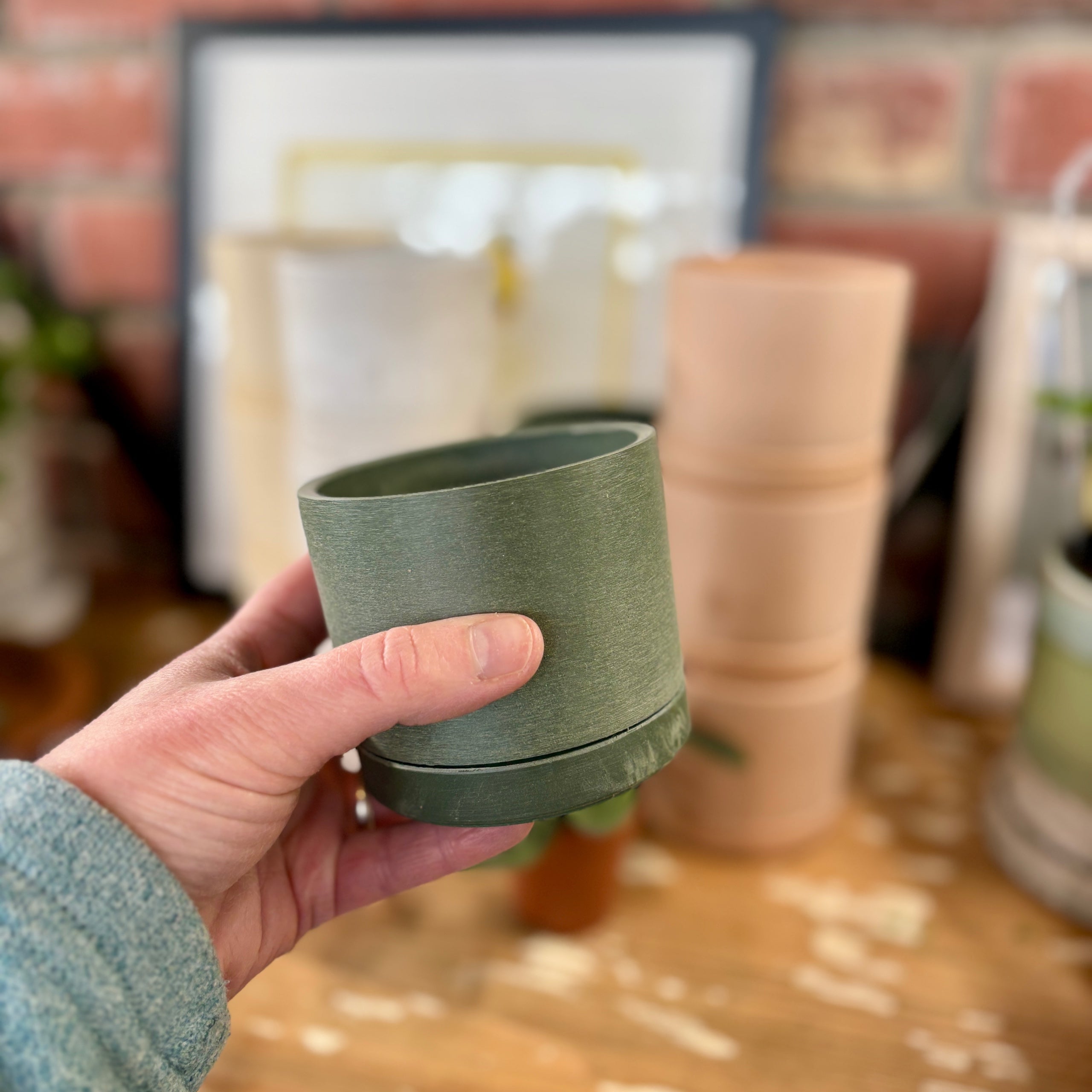 3.5" Earth Tone Mini Planters | Olive Sage