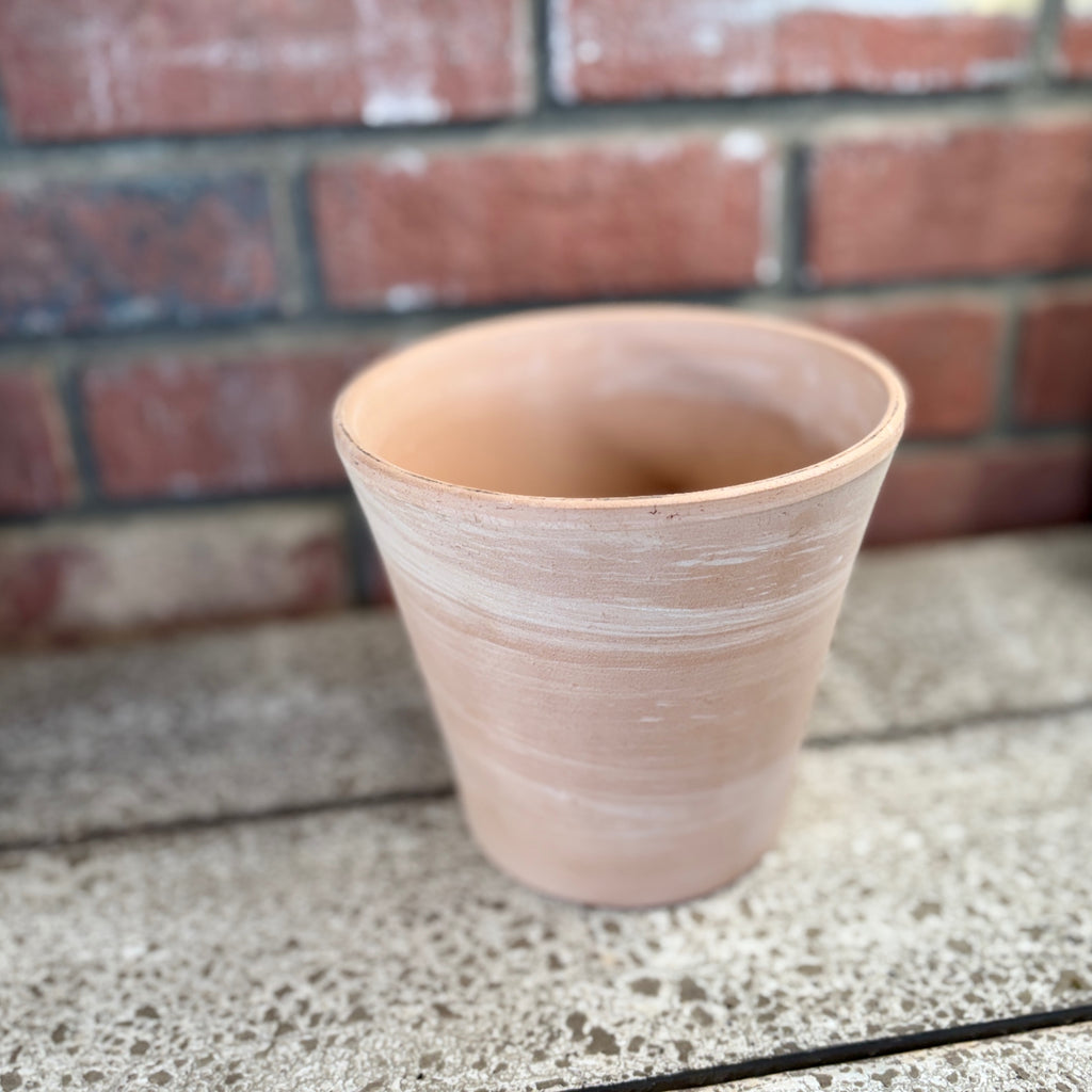 6" Terracotta White Stripe With Drainage Hole