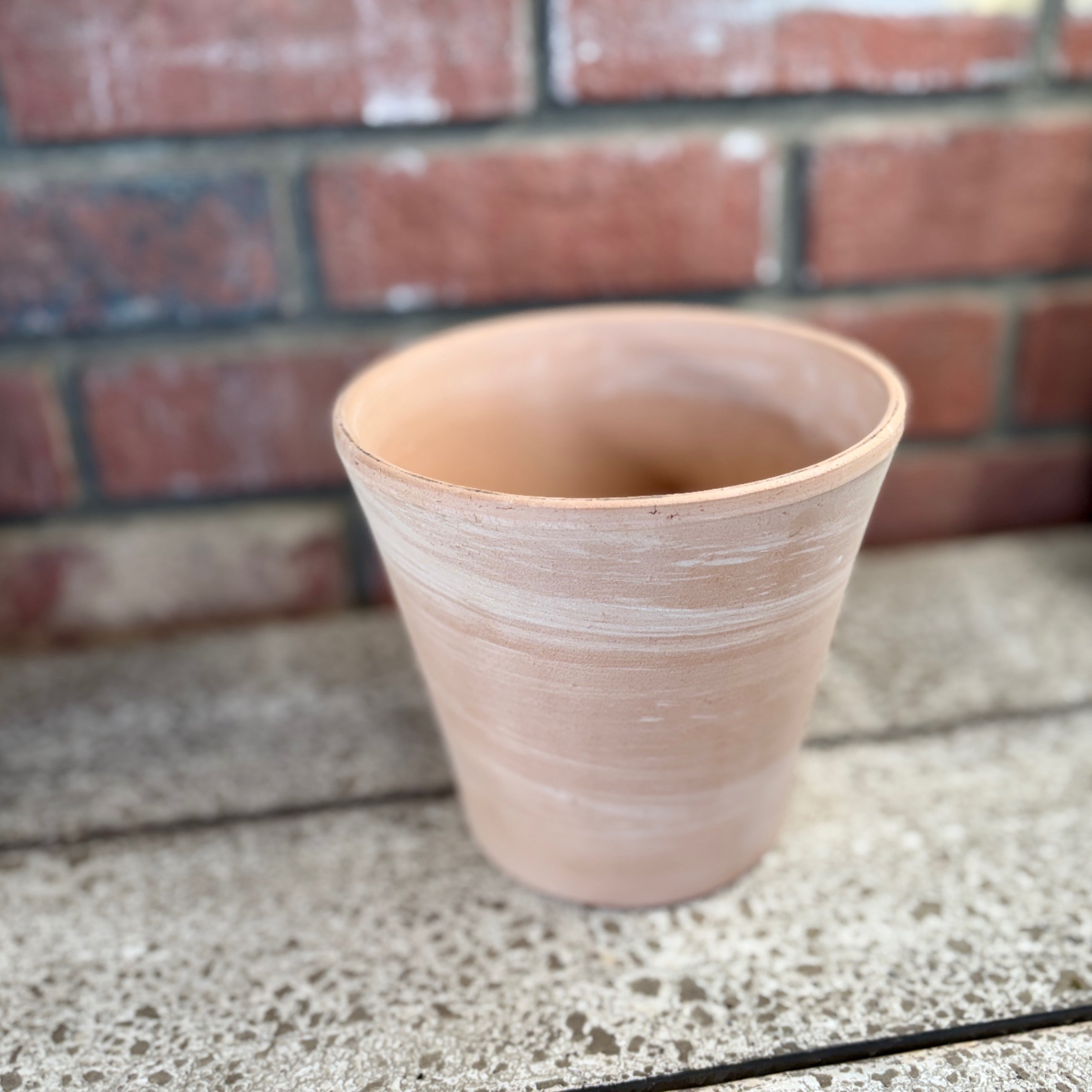 6" Terracotta White Stripe With Drainage Hole