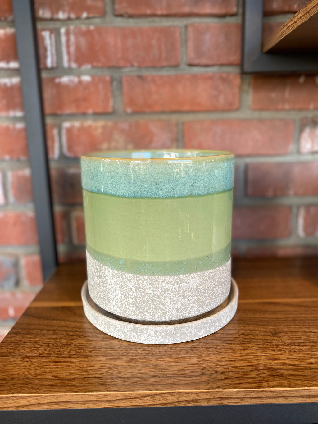 5" Green Cement 5" Pot & Saucer