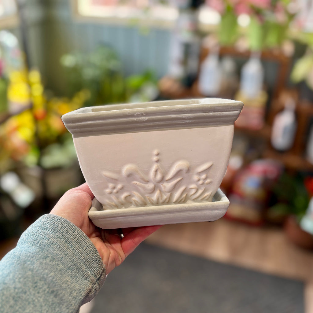 6.3" White Brentwood Planter W/ Attached Saucer