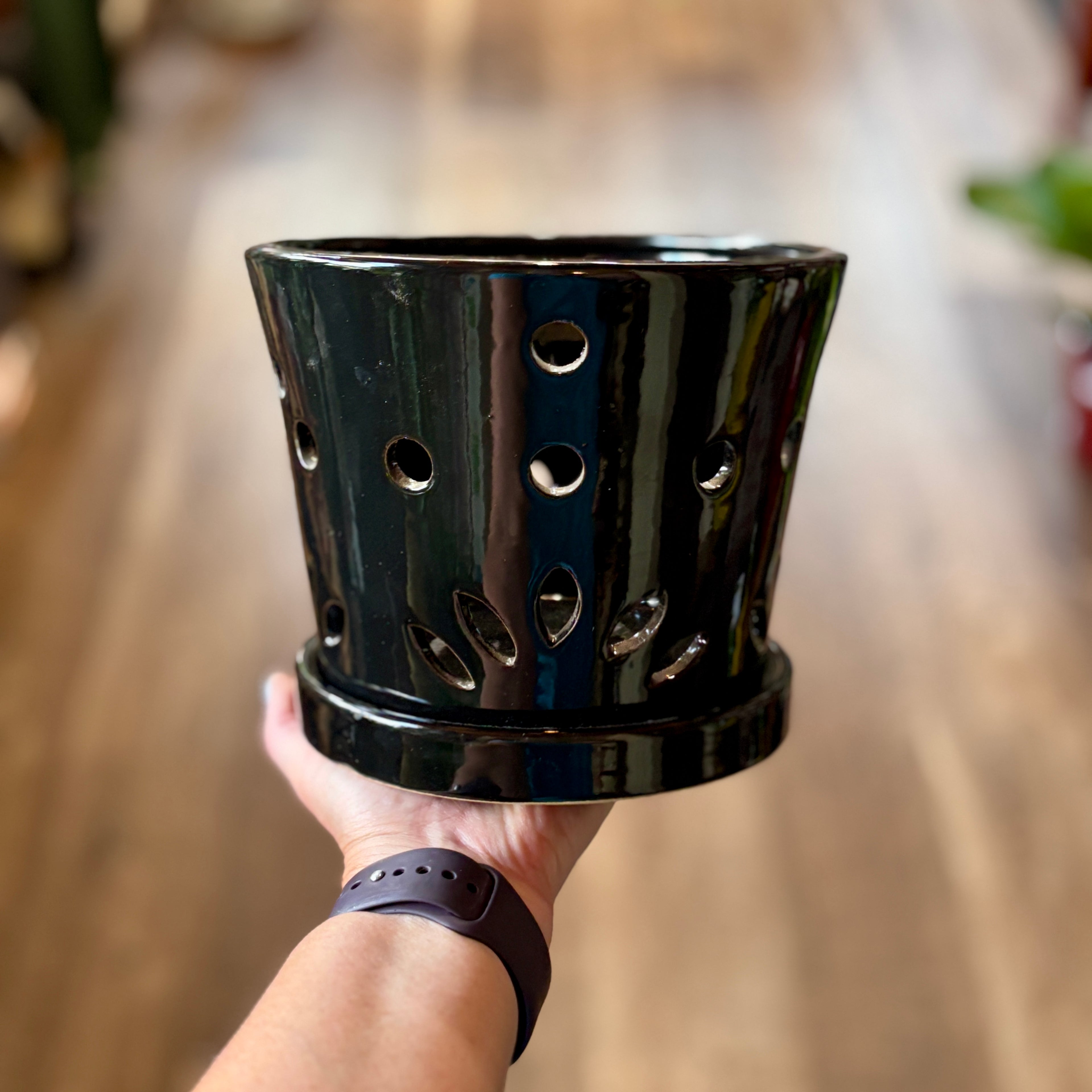 6.75" Black Glazed Orchid Pot