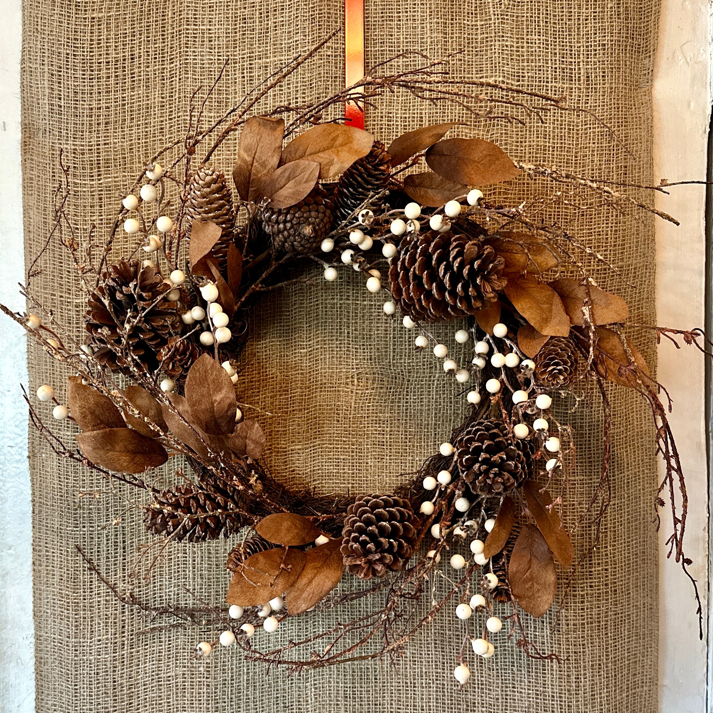 Cream Berry And Pinecone Faux Wreath