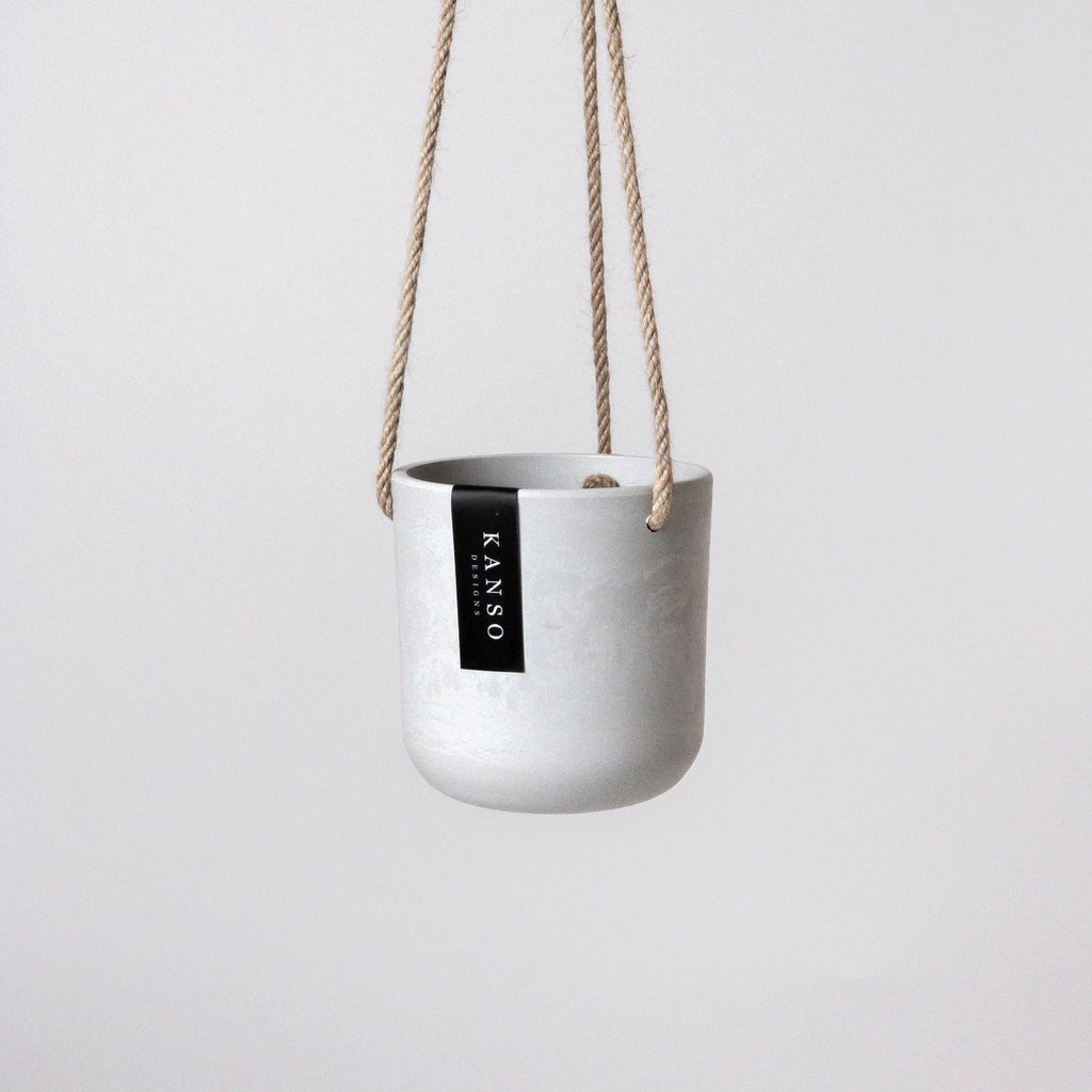 4" Signature Stone Hanging Planter Pot: White Stone