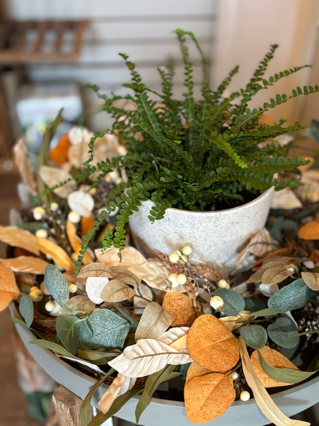 Green & Gold Autumn Faux Wreath