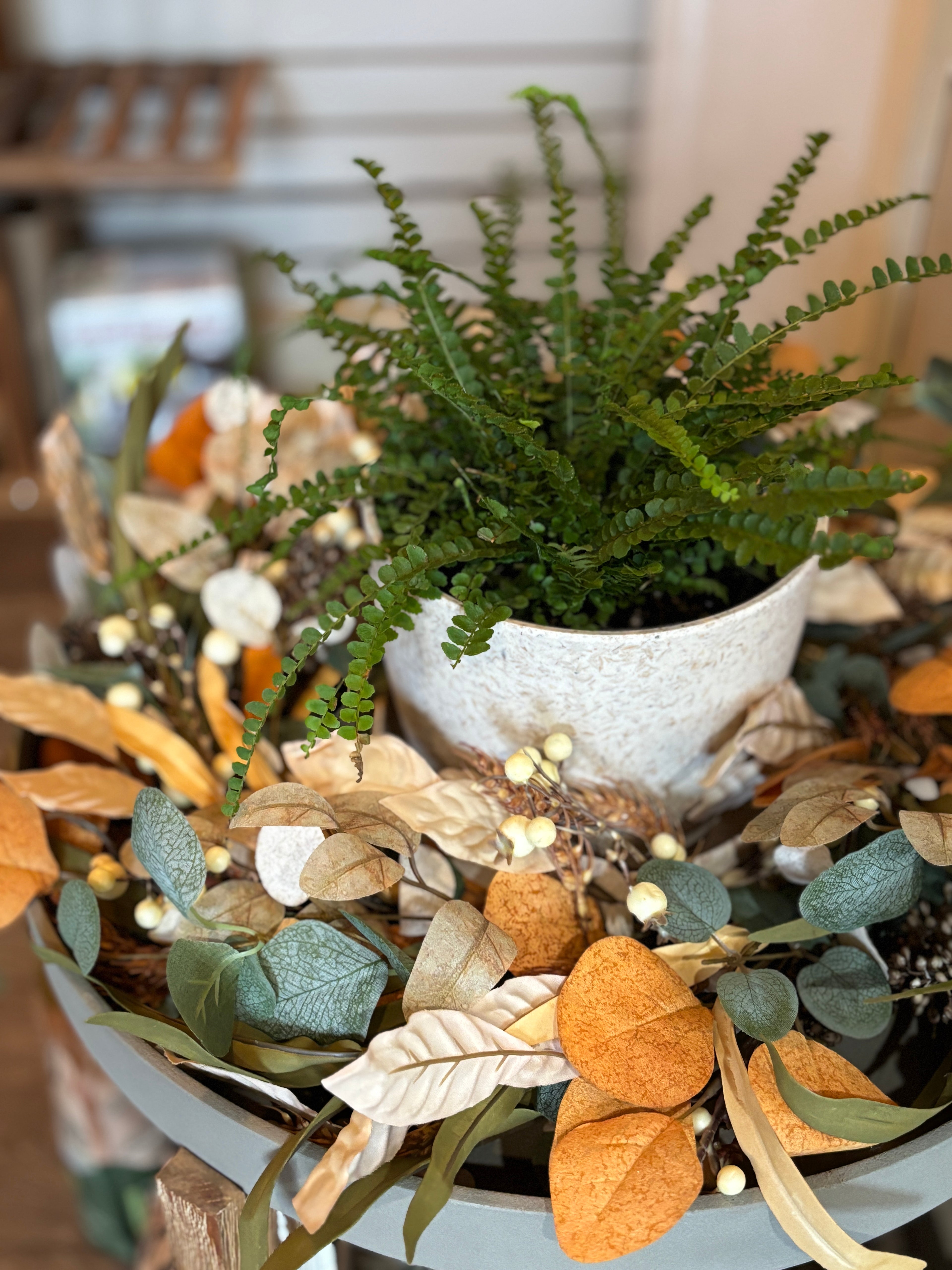 Green & Gold Autumn Faux Wreath