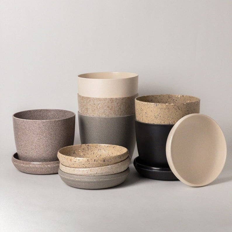 7" Upcycled Plant Pot: Bamboo Fibre White