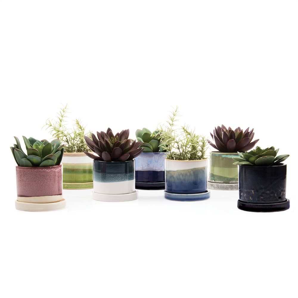Minute Handmade Ceramic Planter Indoors Pot With Saucer: Bronze White, 5"