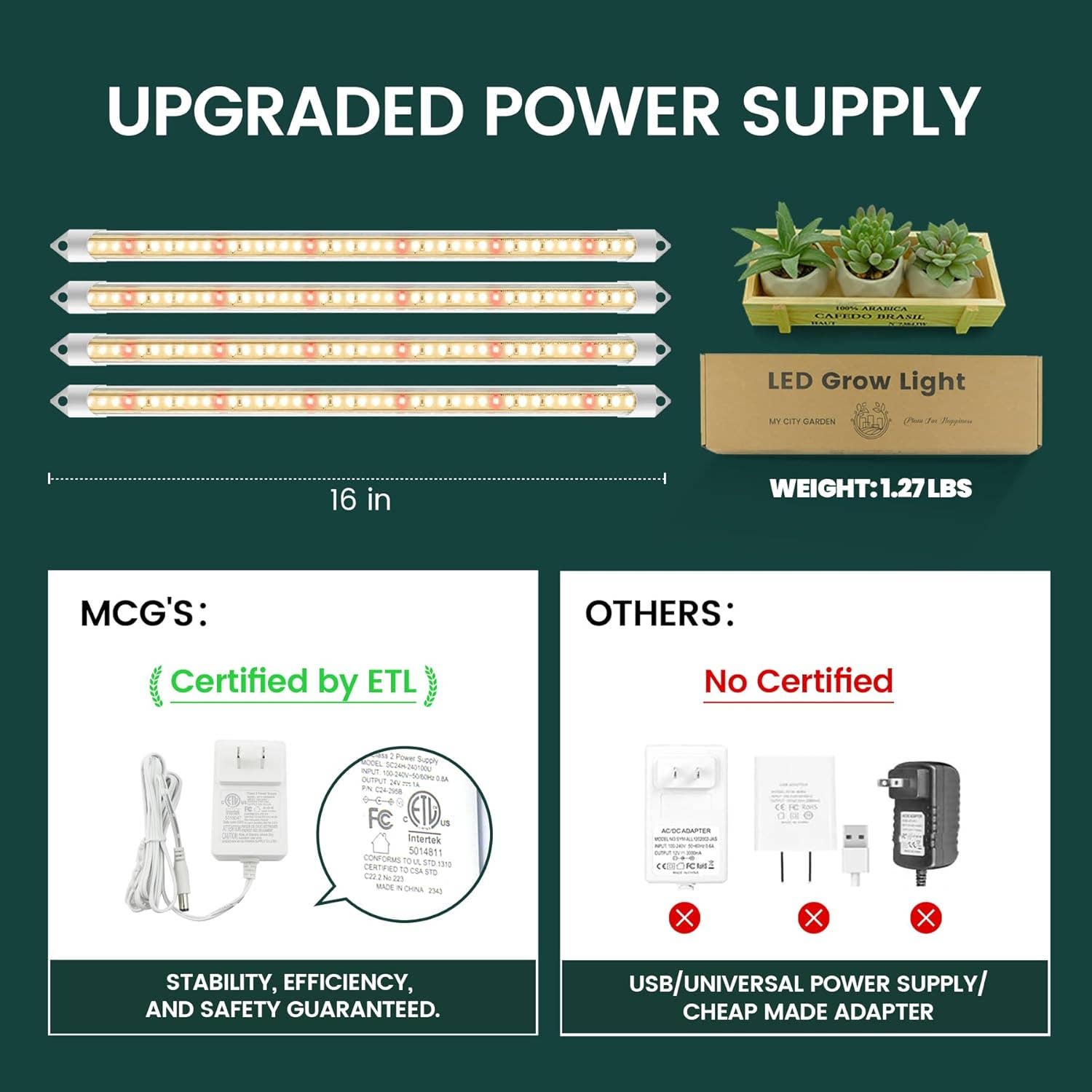 Easy Grow, 1.5Ft Grow Light Bars, 4000K, 4 Lights/Package