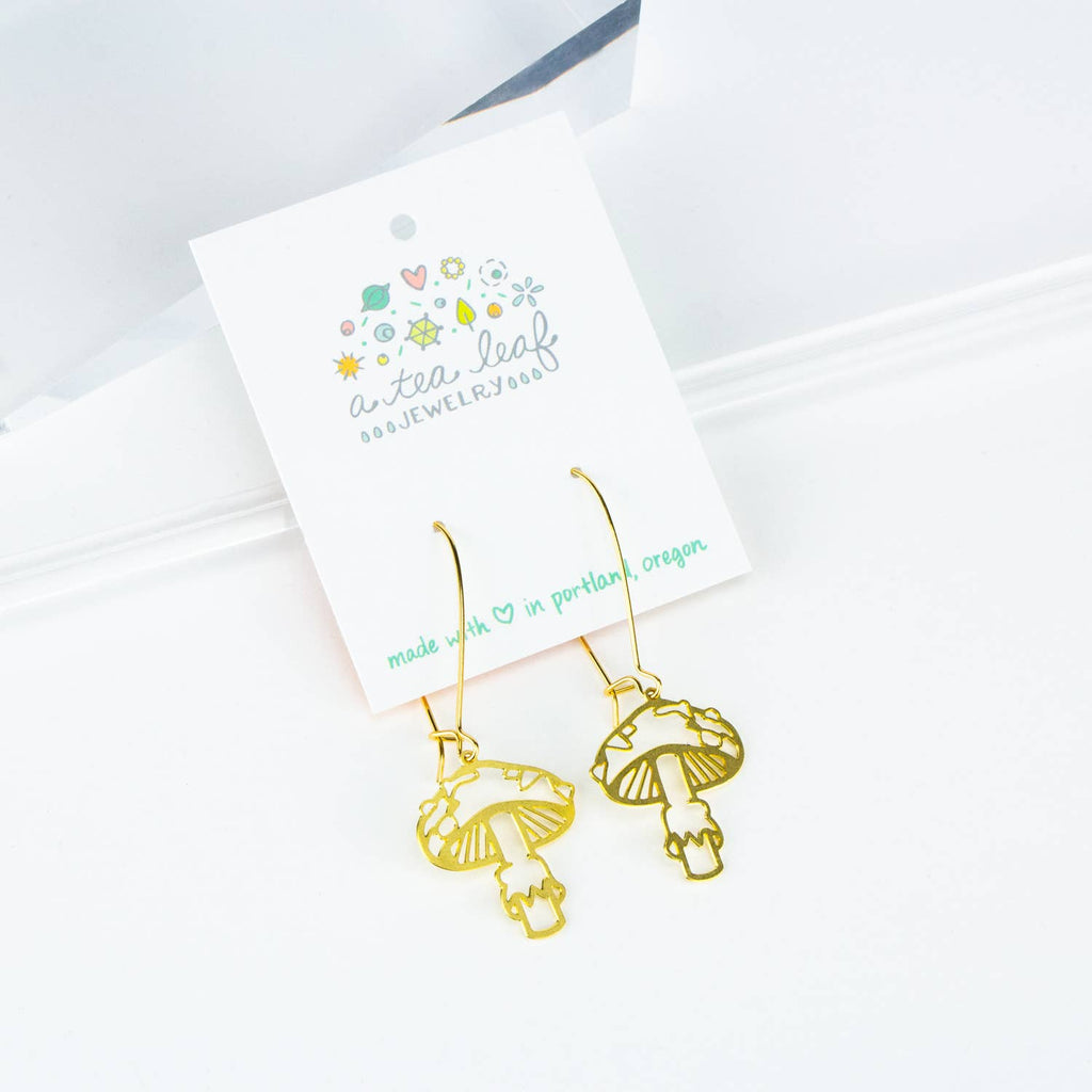 Mushroom Earrings: Gold, Short Ear Wires