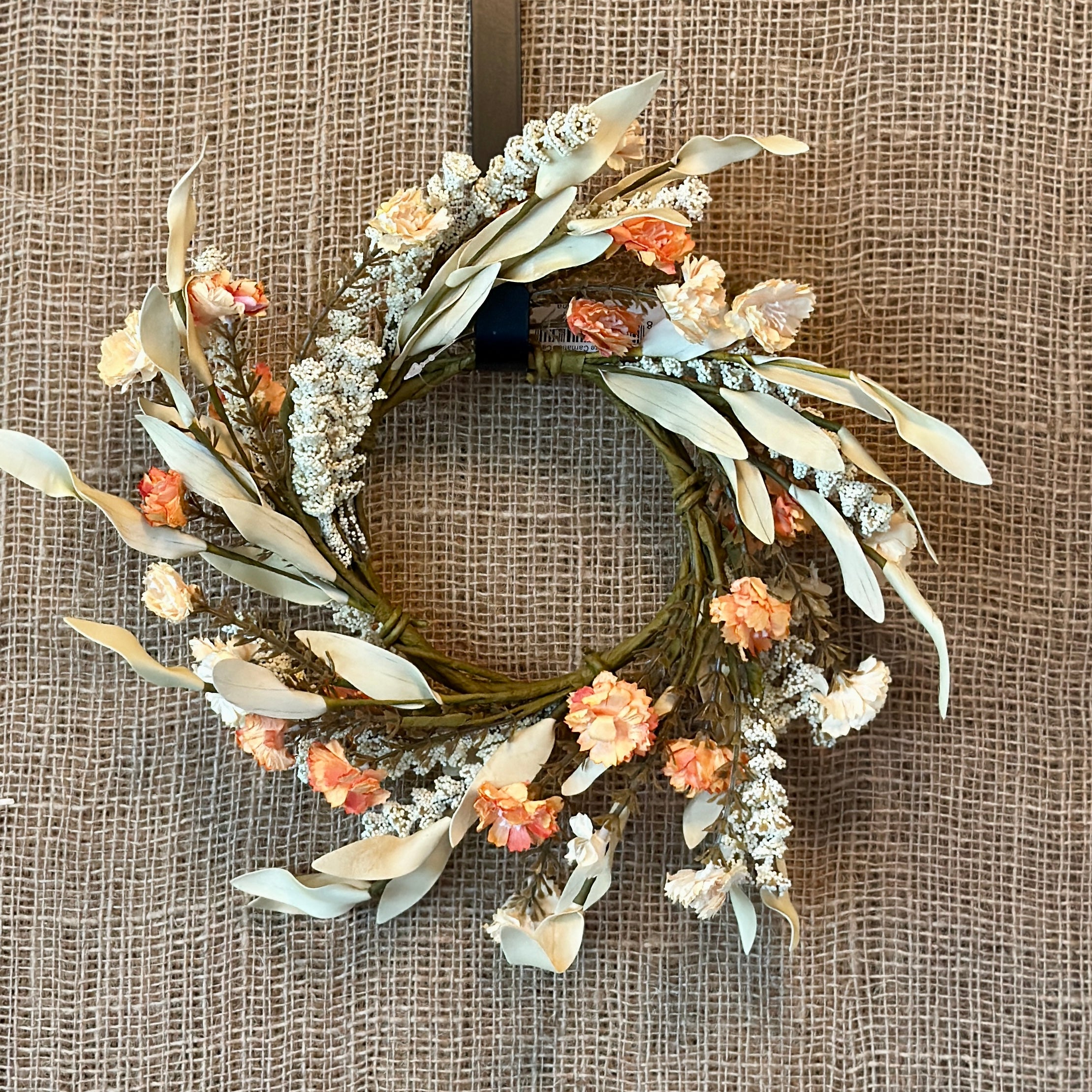 Natural & Orange Carnation Candle Ring/Wreath