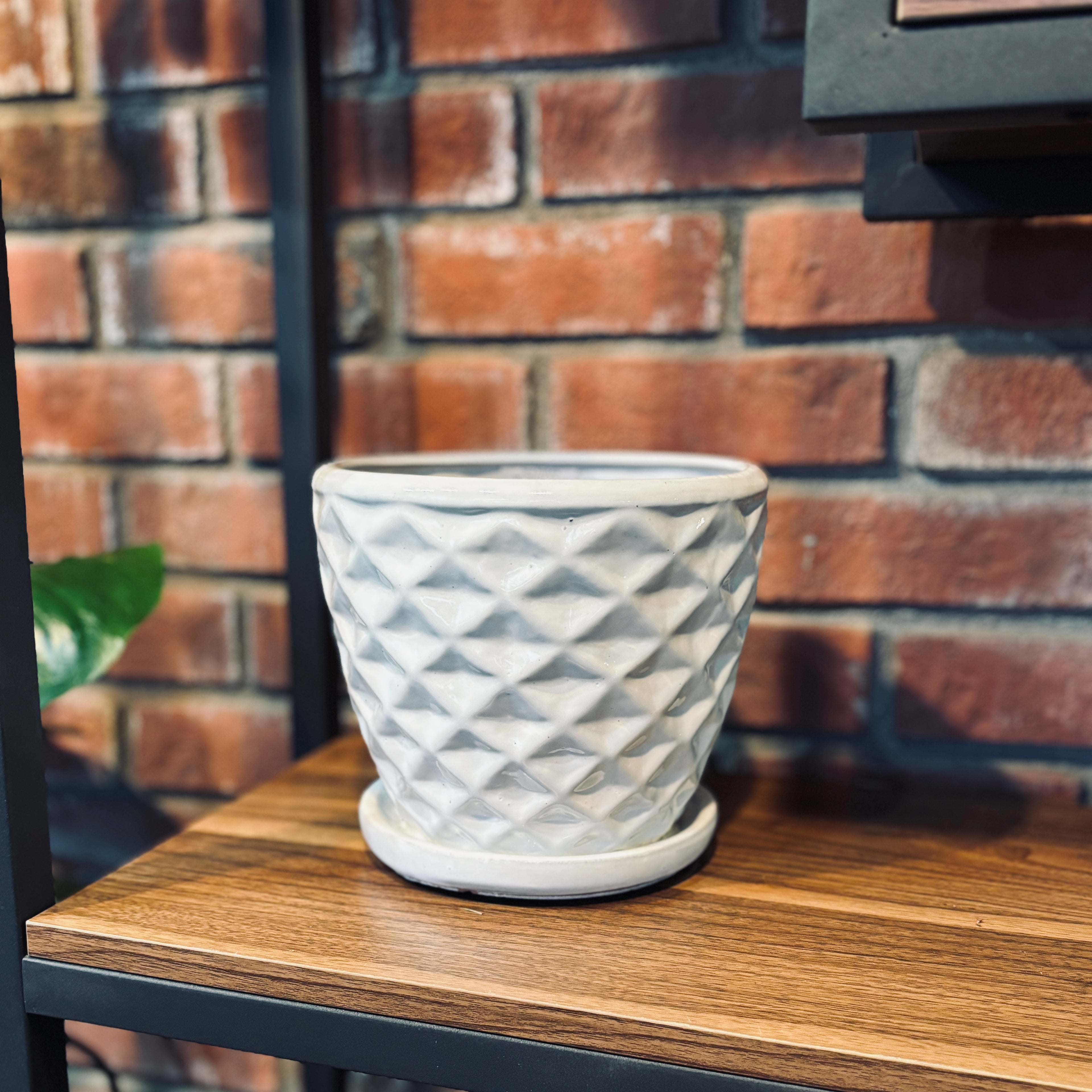 11.5" Geo Tapered White Gloss Pottery
