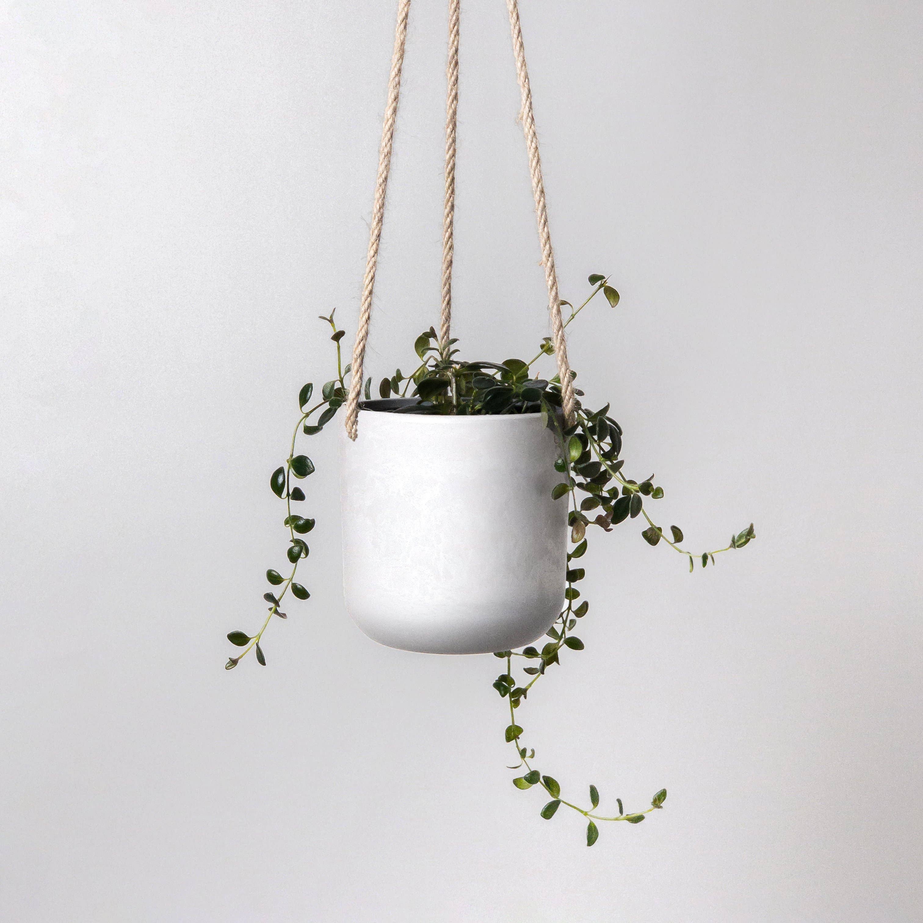 4" Signature Stone Hanging Planter Pot: White Stone