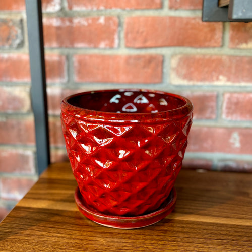 11.5" Geo Tapered Red Gloss Pottery