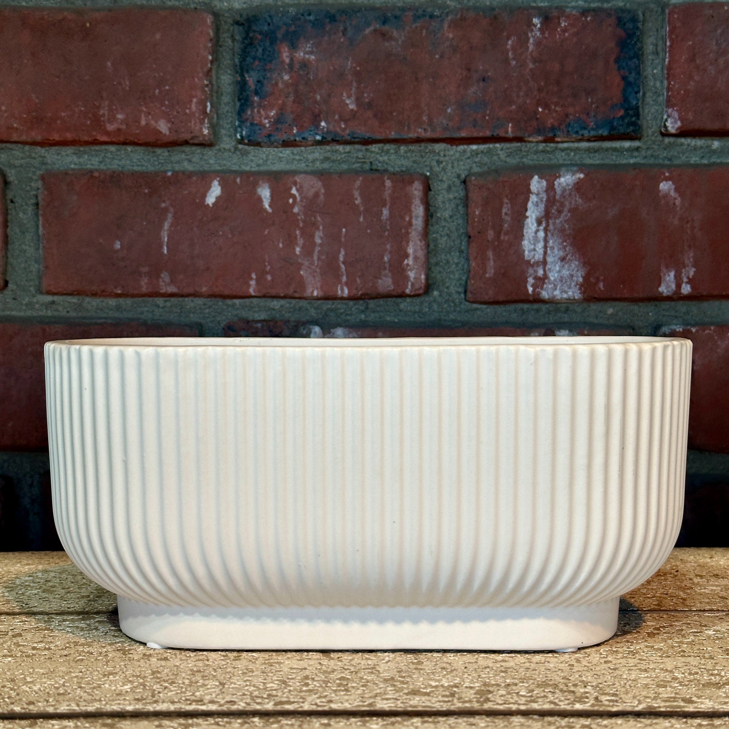 Matte White Oval Ceramic Planter 8"