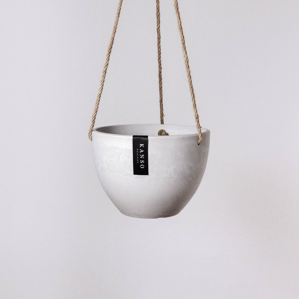 8" White Stone Hanging Planter