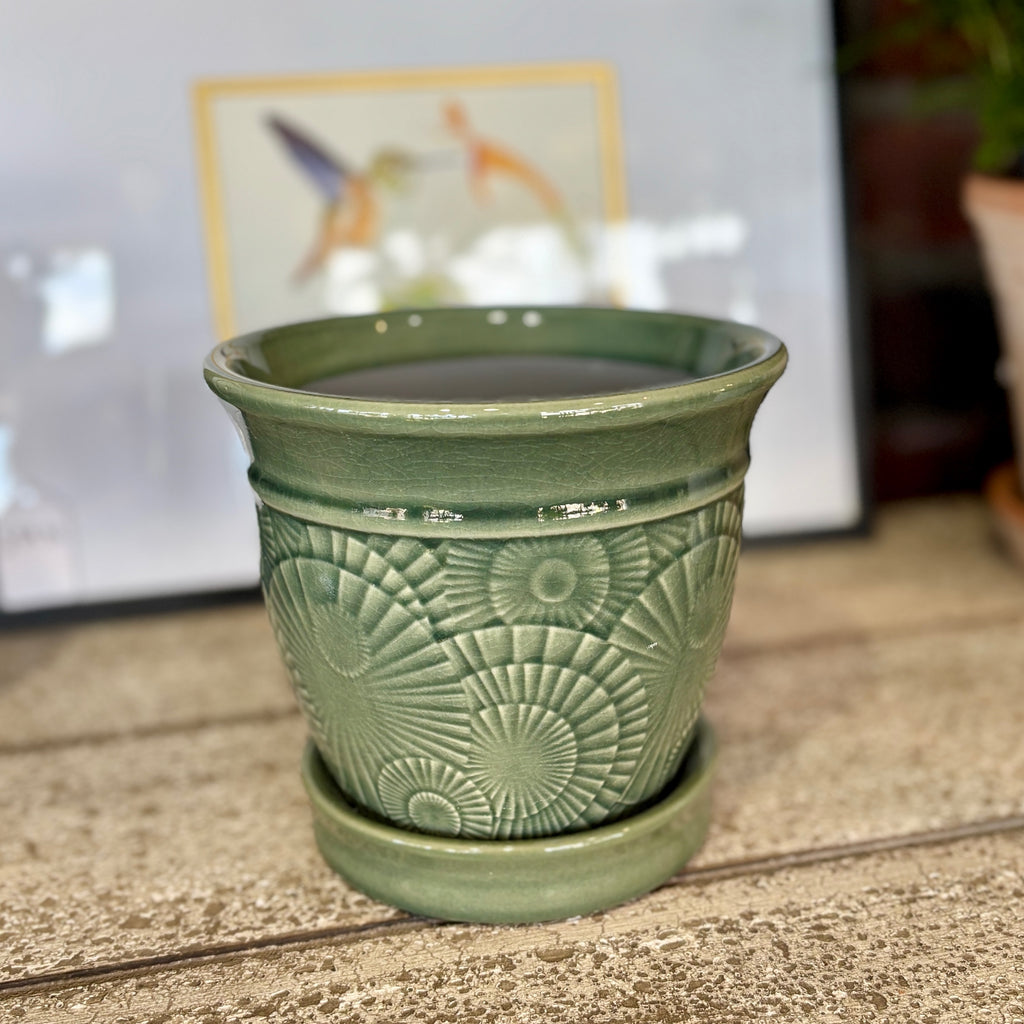 6" Celadon Annandale Planter W/ Attached Saucer