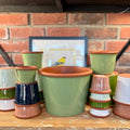 9.3" Sage Cylinder Glazed Terracotta Pot