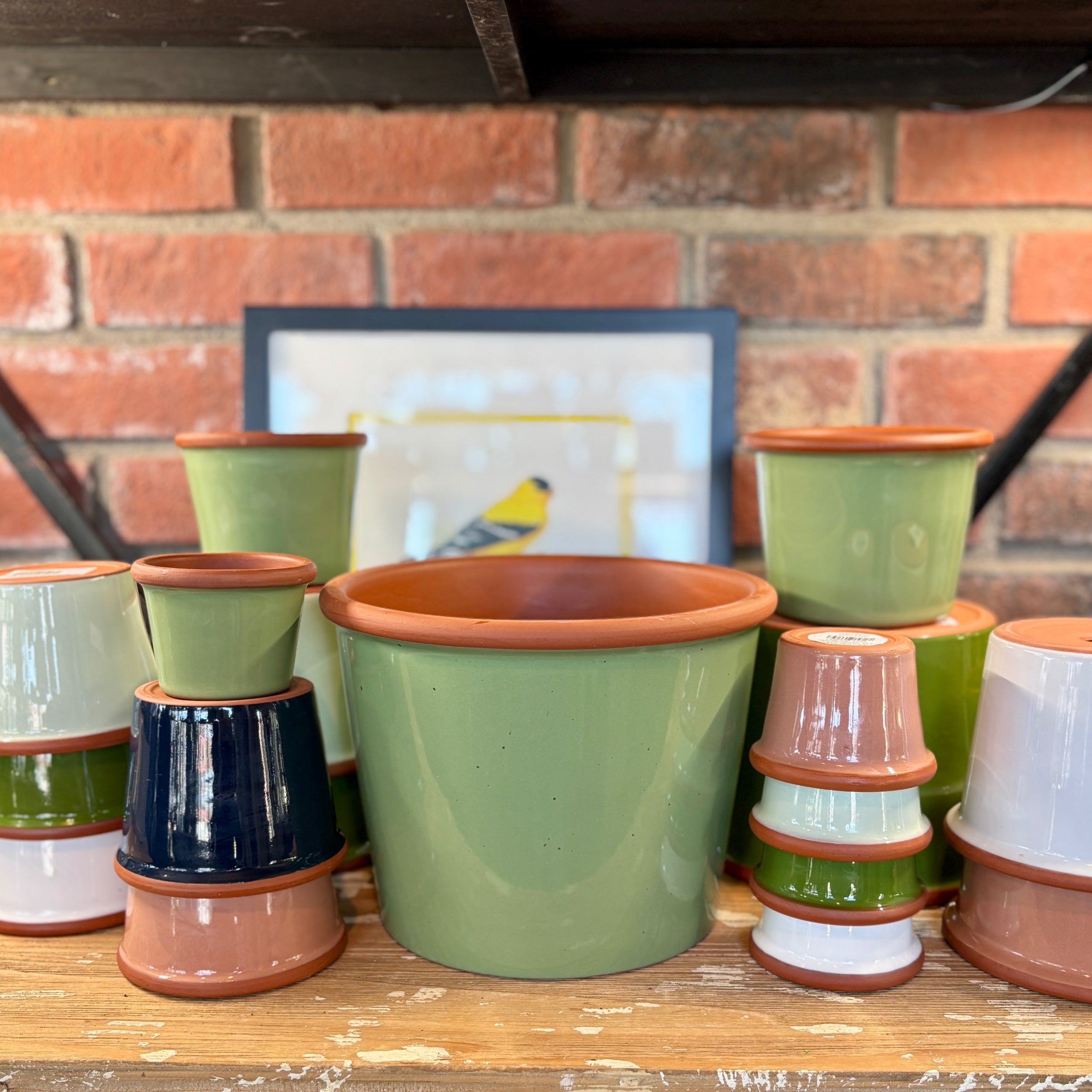 9.3" Sage Cylinder Glazed Terracotta Pot