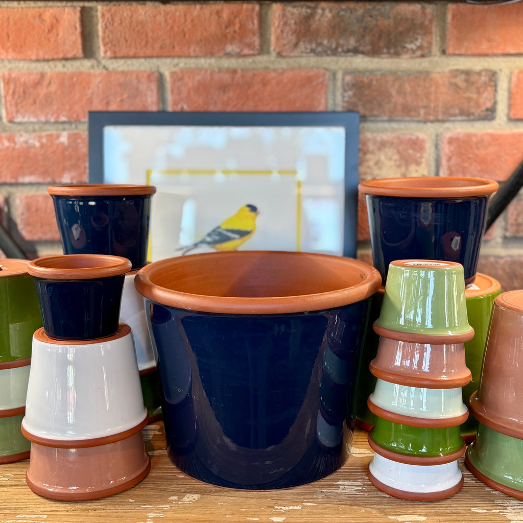 9.3" Navy Cylinder Glazed Terracotta Pot