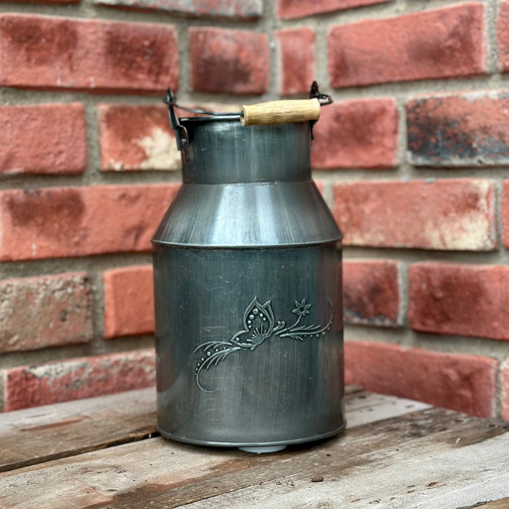 Zinc Butterfly Milk Can Planters - Small - 5.9"D x 9.8"H