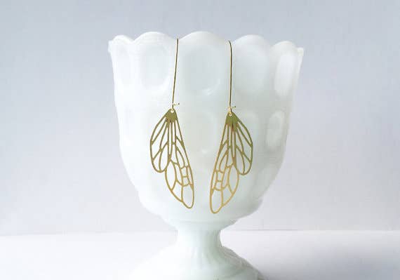 Insect Wing Earrings: Gold, Short Ear Wires