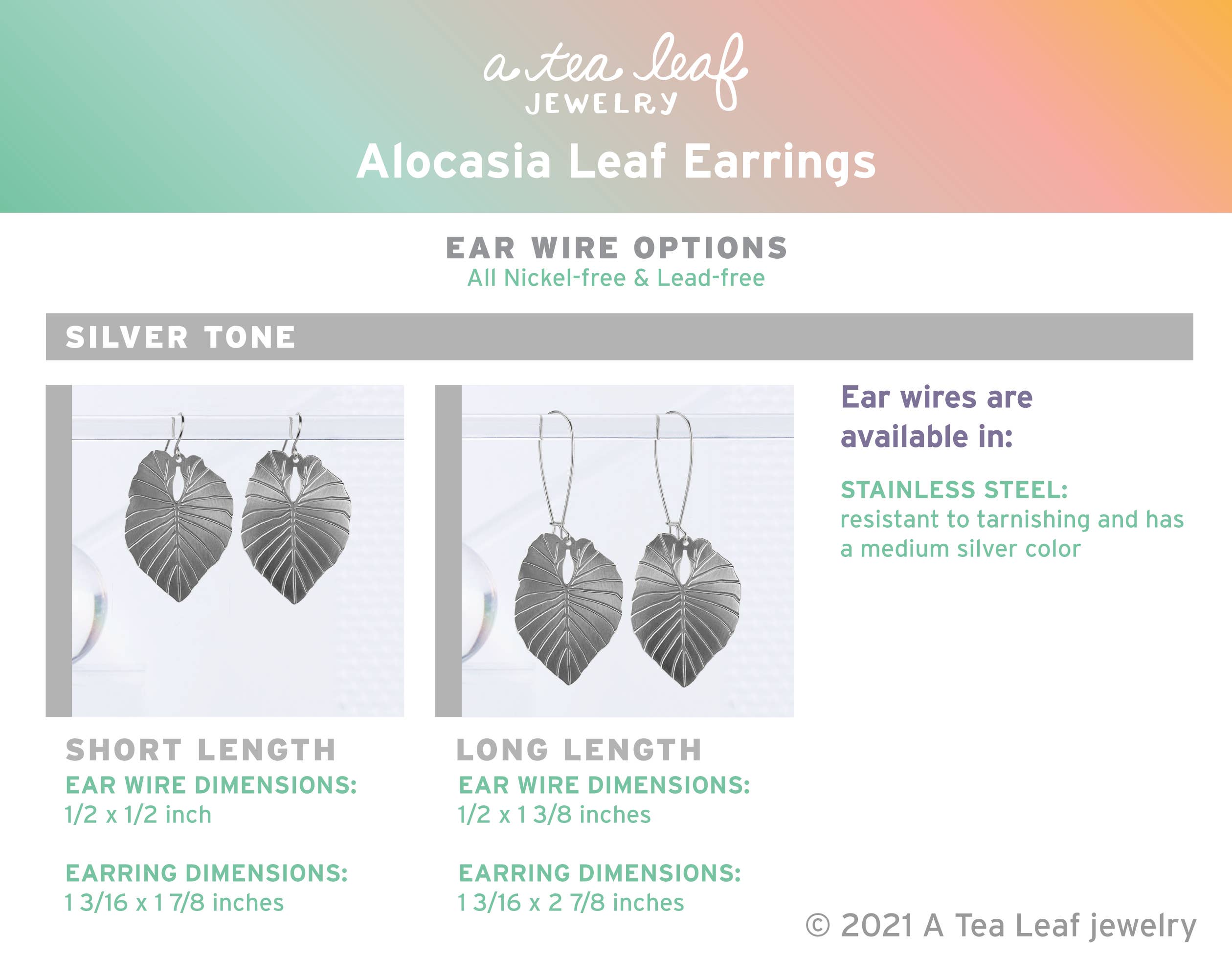 Alocasia Leaf Earrings: Silver, Short Ear Wires