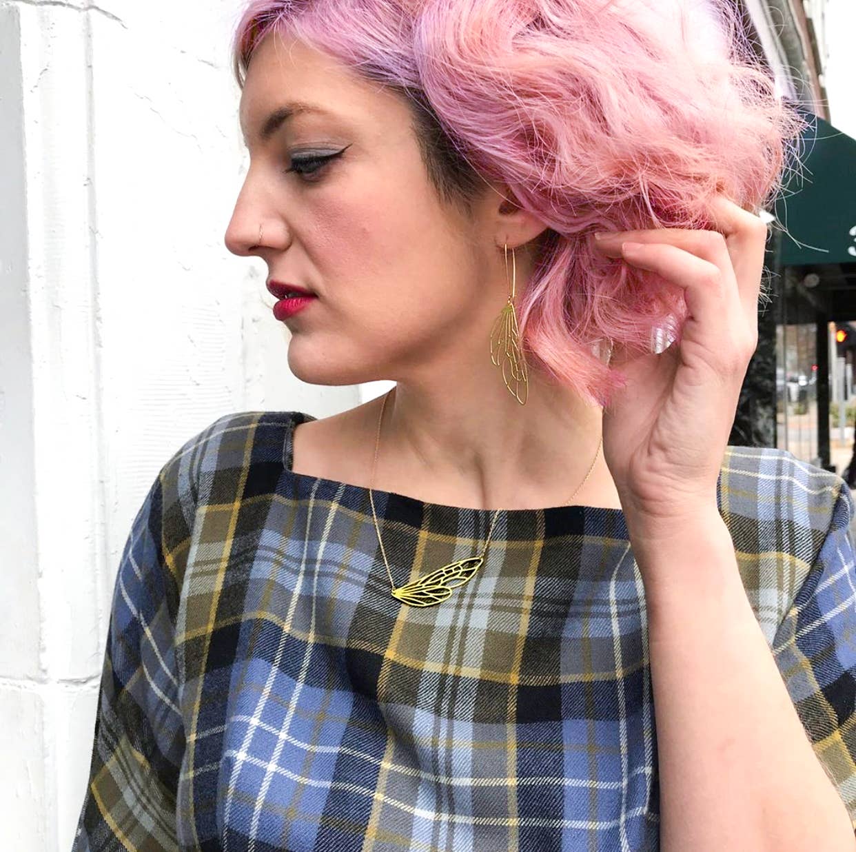Insect Wing Earrings: Gold, Short Ear Wires
