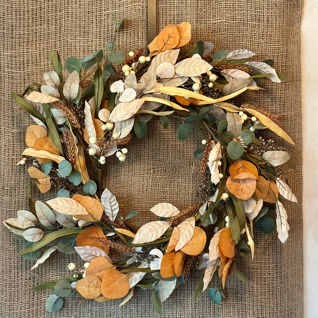 Green & Gold Autumn Faux Wreath