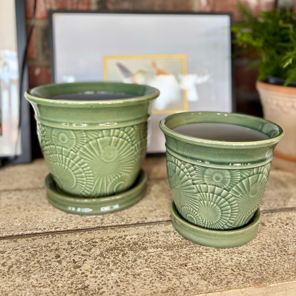 6" Celadon Annandale Planter W/ Attached Saucer