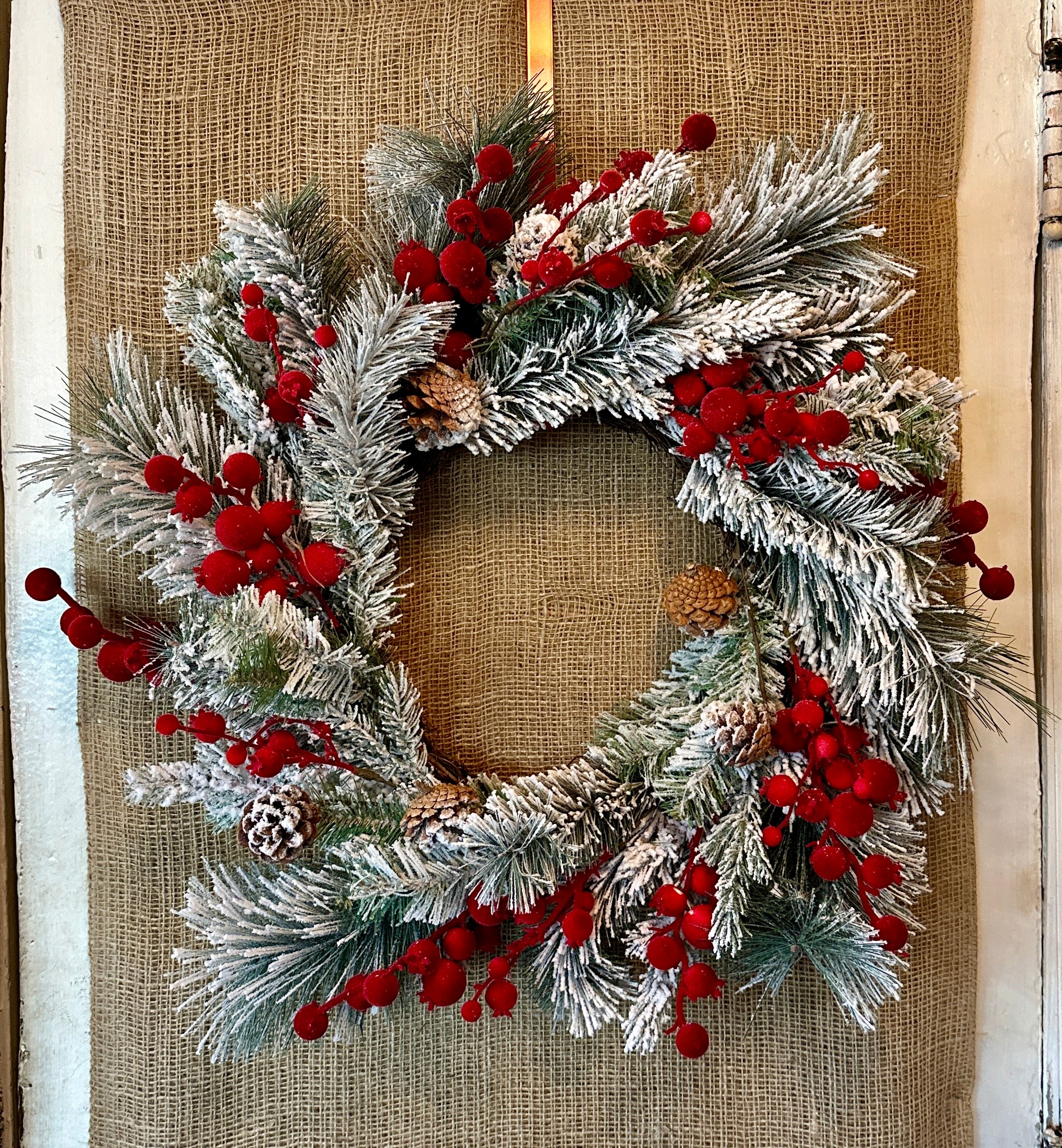 Frosted Pine & Red Berry Wreath