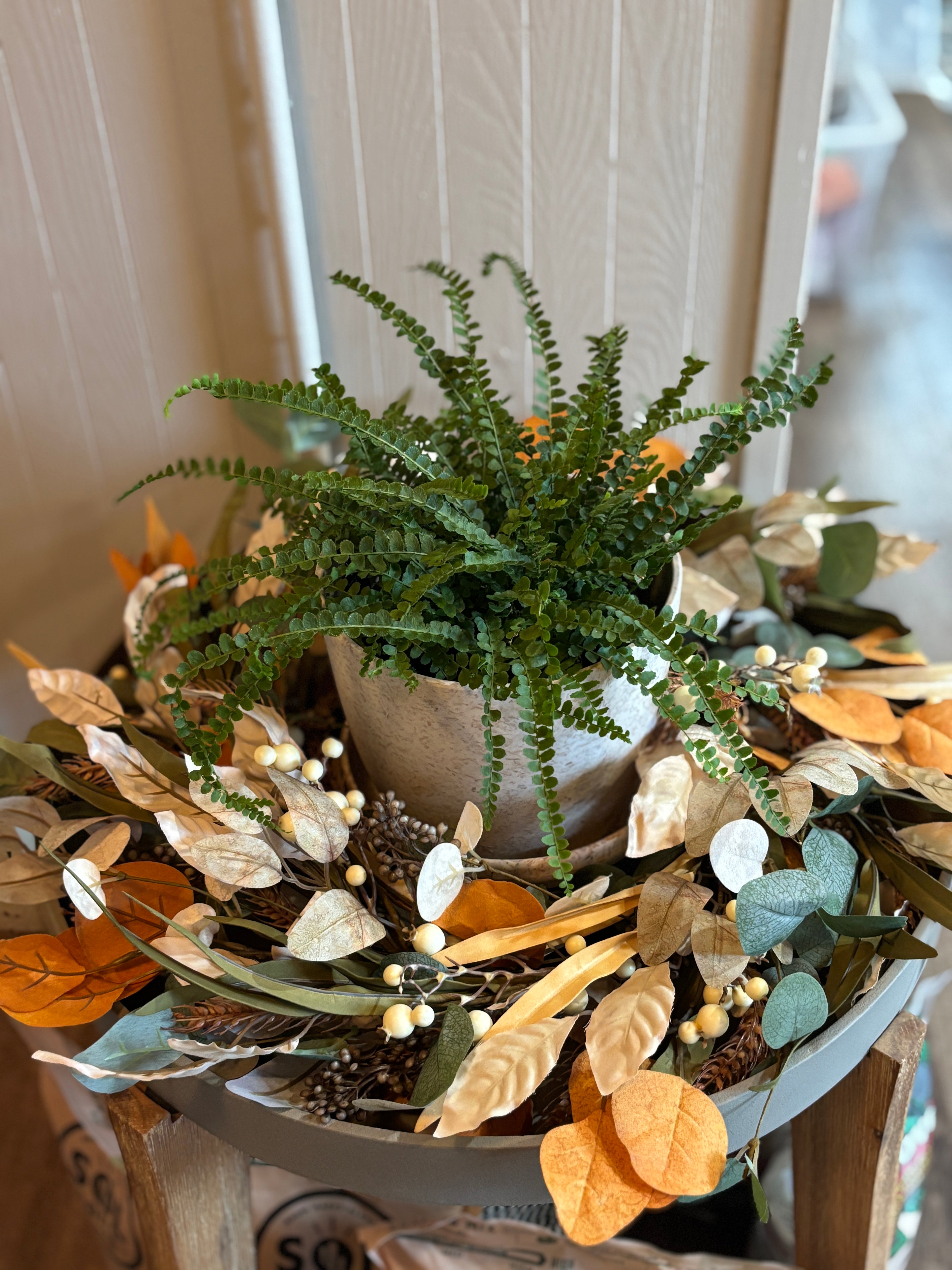 Green & Gold Autumn Faux Wreath