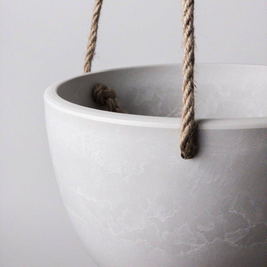 8" White Stone Hanging Planter