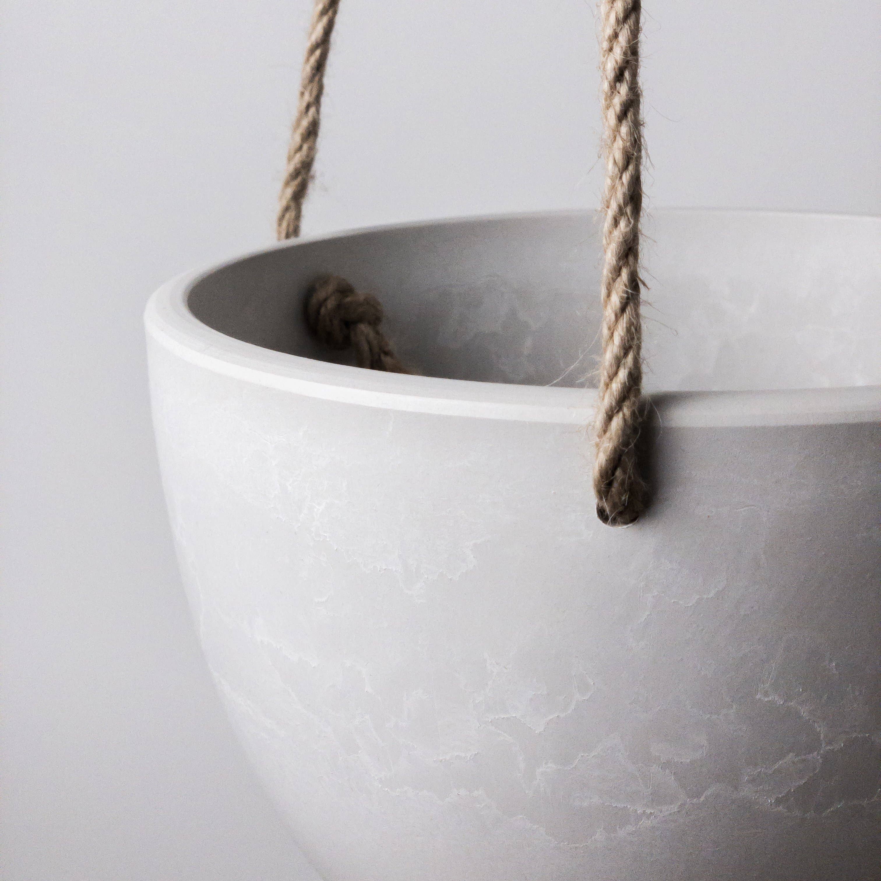 8" White Stone Hanging Planter