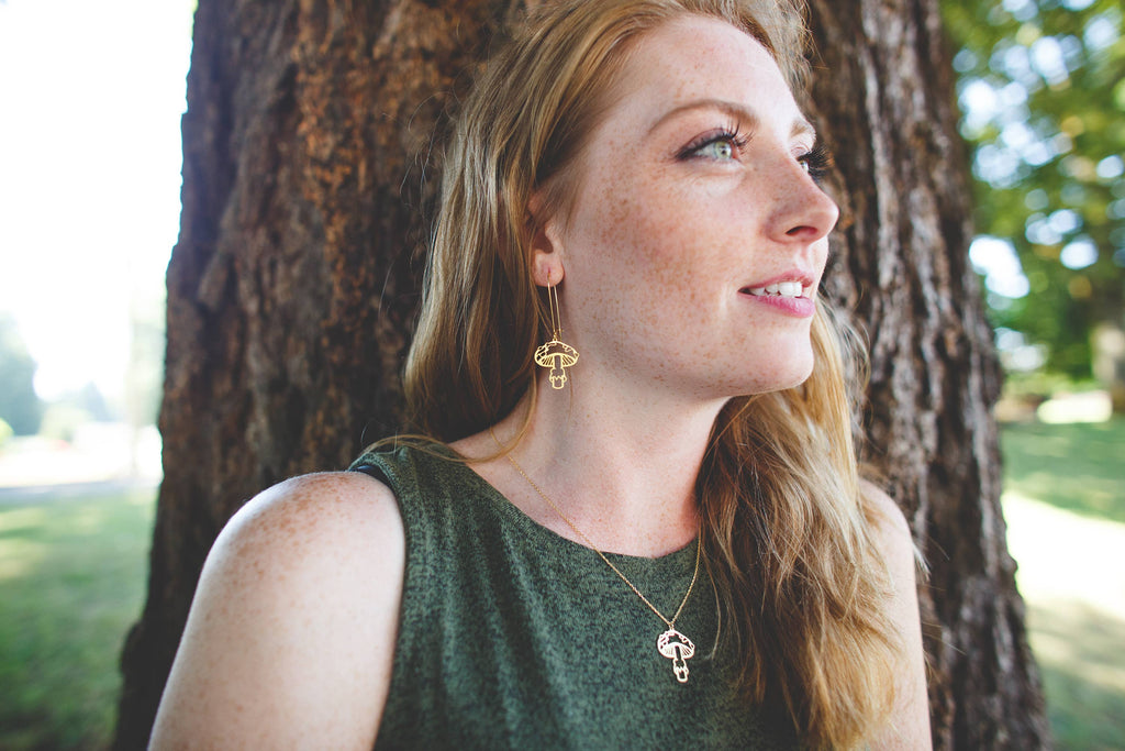 Mushroom Earrings: Gold, Short Ear Wires