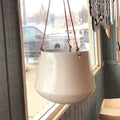 Hanging Pot, White Glazed Ceramic W/ Leather