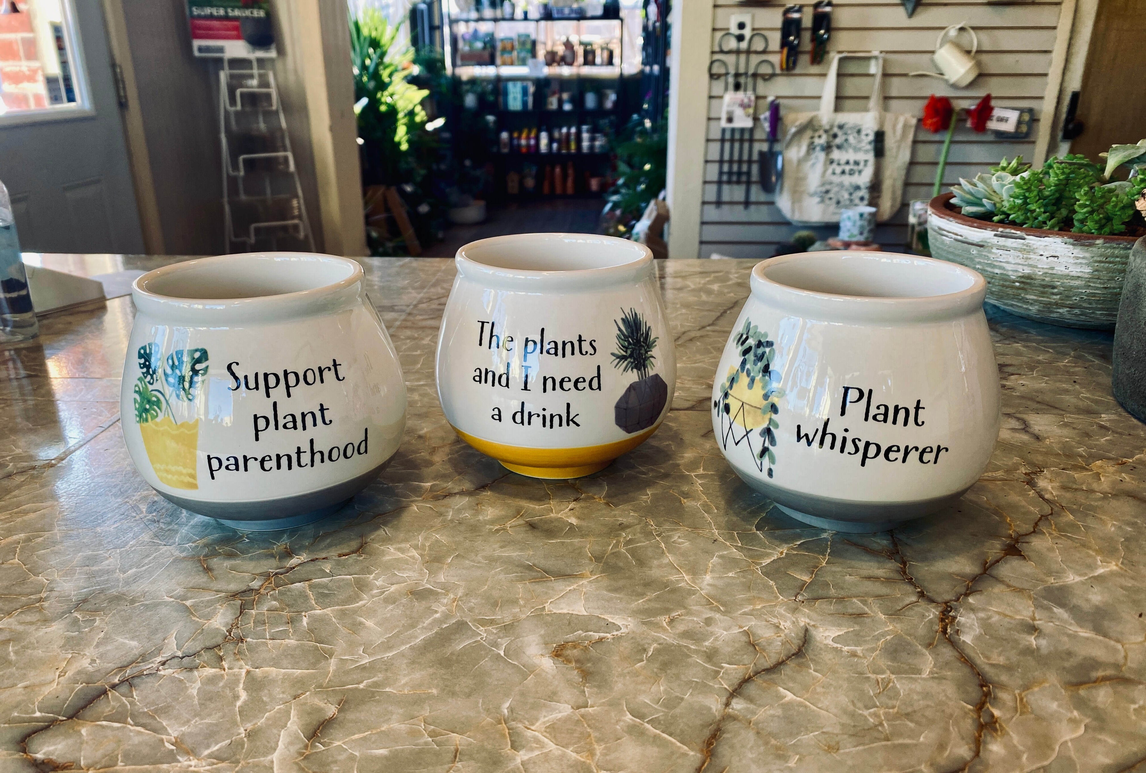 White/Gray Pottery With Plant Quotes