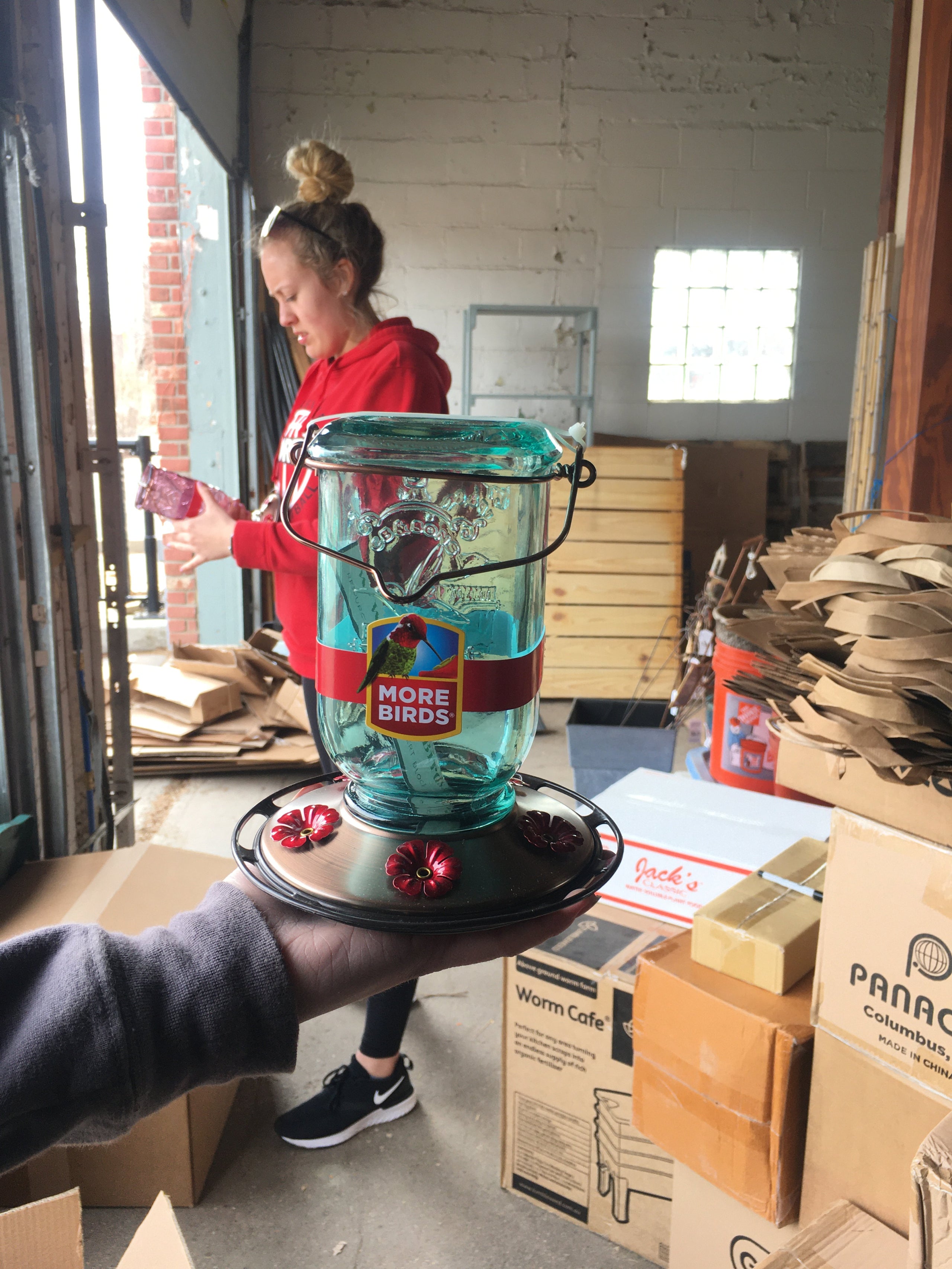 Hummingbird Feeder: Vintage Clear Mason Jar/ Copper