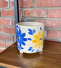 6" Ceramic Footed Pot With Blue And Yellow Flowers