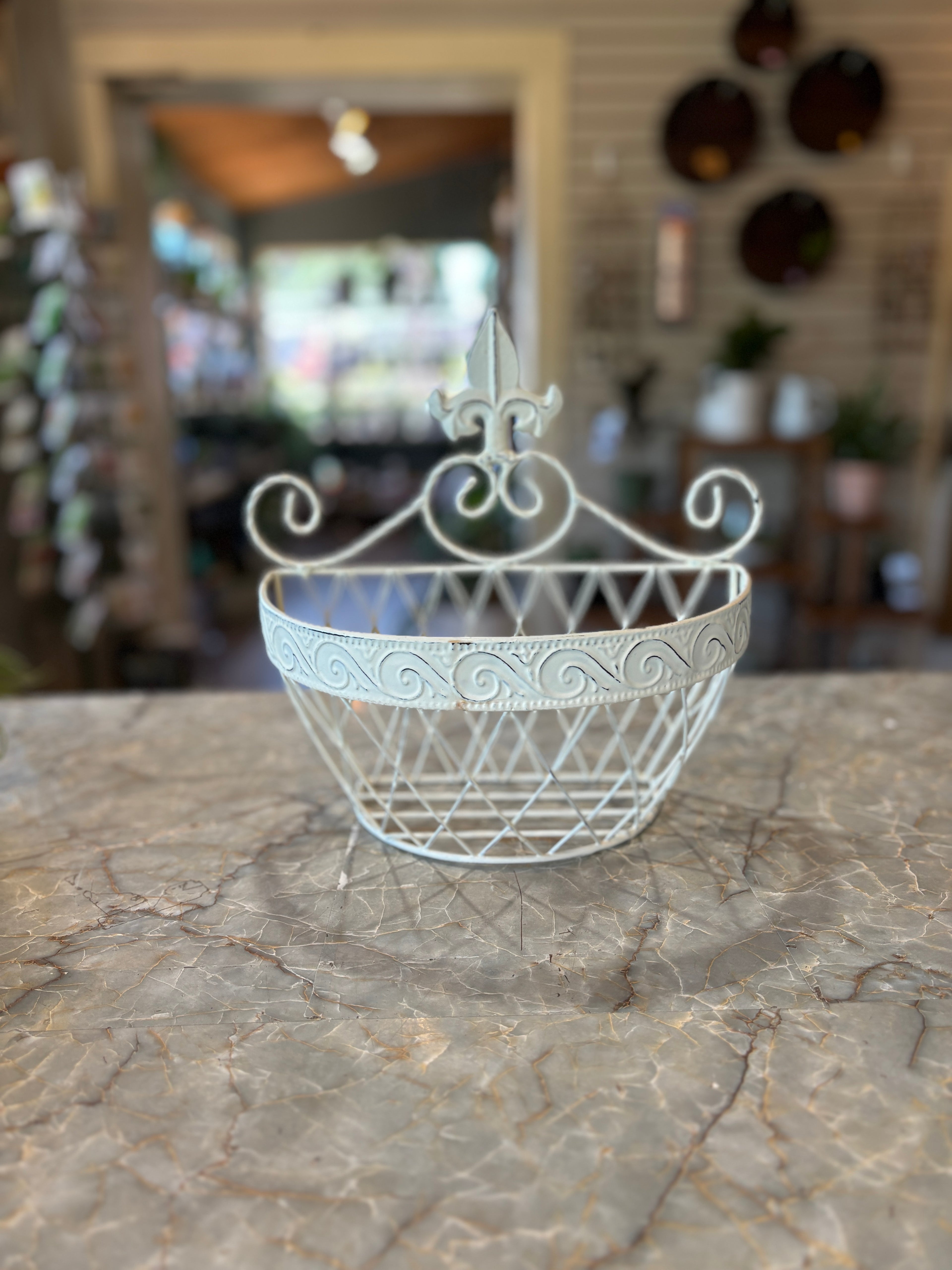 Antique White Metal Basket